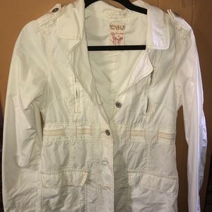 Free People White cotton jacket w/ Tan stitching